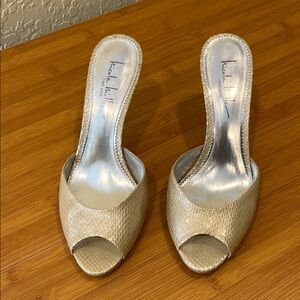 Nina Metallic Gold Open-Toe Heels